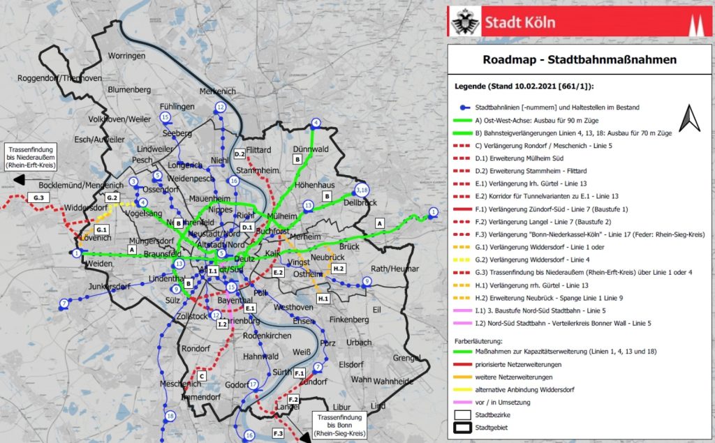 Die bisherige ÖPNV-Roadmap der Stadt Köln, Stand 2021.
