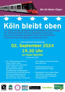 Köln bleibt oben Informationsveranstaltung 02. September 2024 19:30 Uhr Hotel Maritim Köln Heumarkt